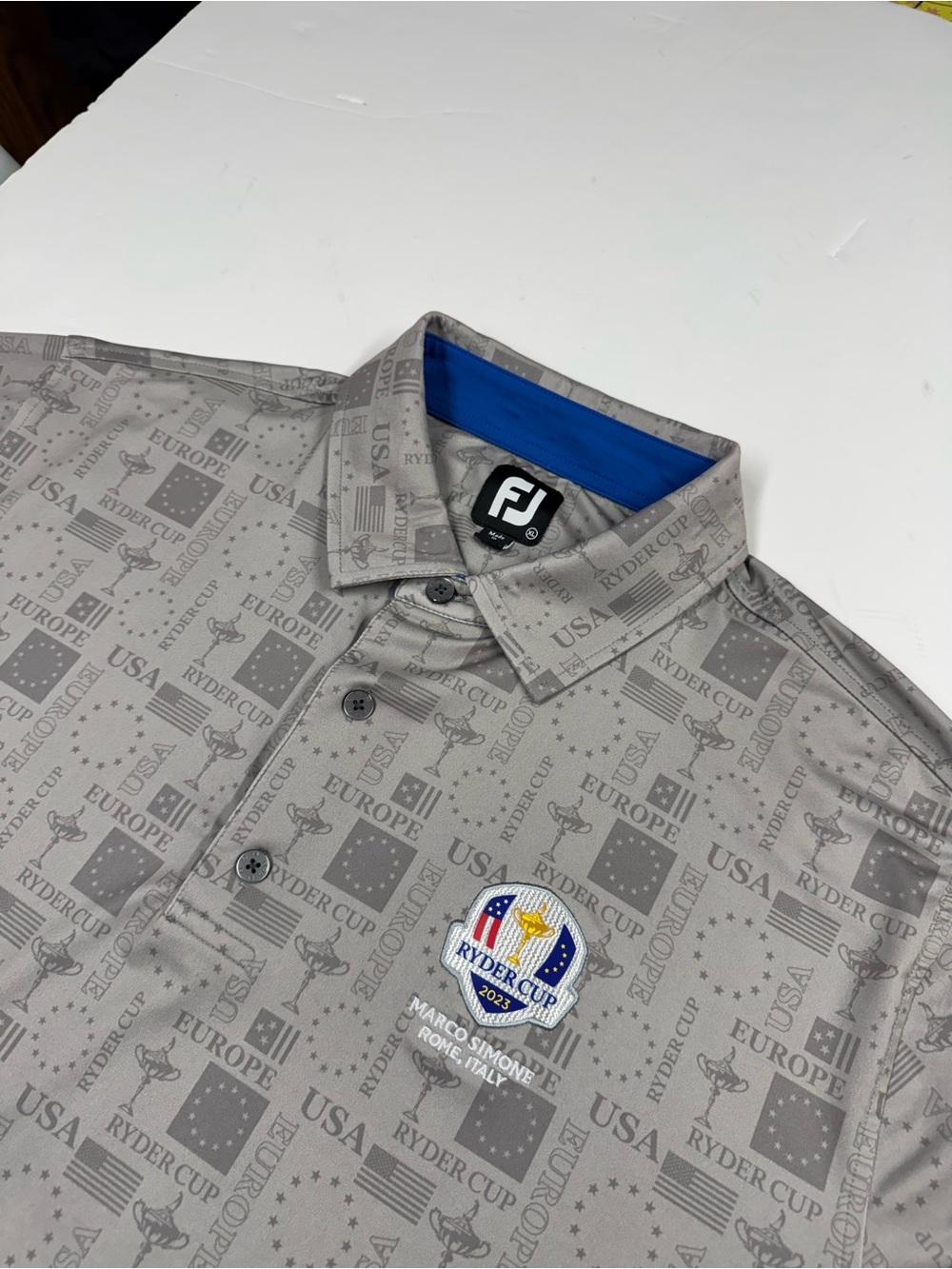Ryder Cup 2023 Italy Footjoy Grey Polo Shirt Size XL Mens AOP Geometric Golf